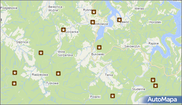 mapa Bukowiec gmina Solina, Bukowiec gmina Solina na mapie Targeo