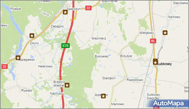 mapa Bukowiec gmina Subkowy, Bukowiec gmina Subkowy na mapie Targeo
