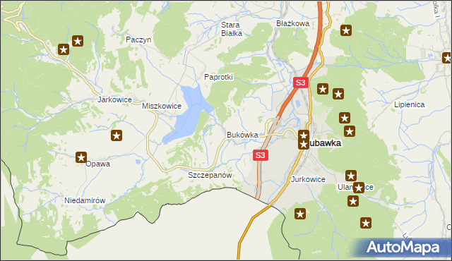 mapa Bukówka gmina Lubawka, Bukówka gmina Lubawka na mapie Targeo