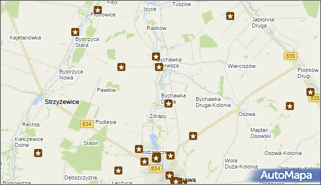 mapa Bychawka Druga, Bychawka Druga na mapie Targeo