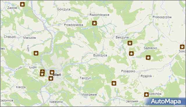 mapa Bystrzyca gmina Wleń, Bystrzyca gmina Wleń na mapie Targeo