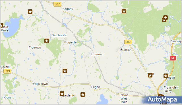 mapa Bzowiec gmina Dobre Miasto, Bzowiec gmina Dobre Miasto na mapie Targeo