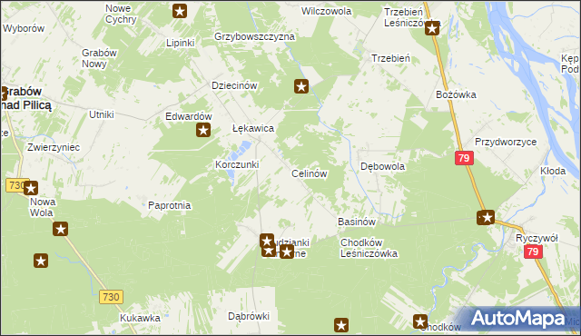 mapa Celinów gmina Grabów nad Pilicą, Celinów gmina Grabów nad Pilicą na mapie Targeo