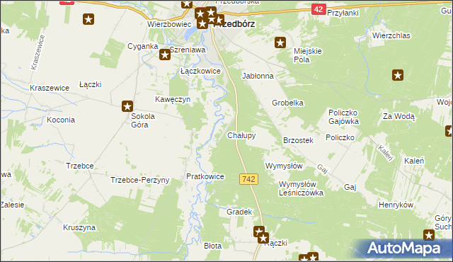 mapa Chałupy gmina Przedbórz, Chałupy gmina Przedbórz na mapie Targeo