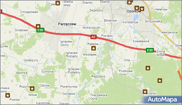 mapa Chociszew gmina Parzęczew, Chociszew gmina Parzęczew na mapie Targeo