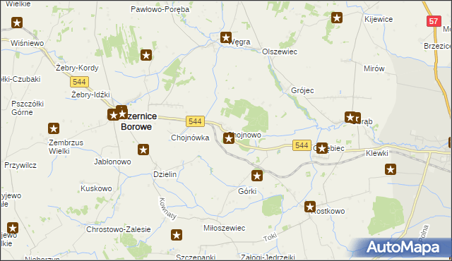 mapa Chojnowo gmina Czernice Borowe, Chojnowo gmina Czernice Borowe na mapie Targeo