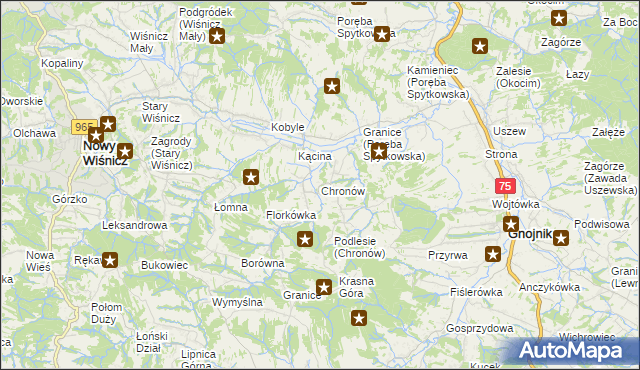 mapa Chronów gmina Nowy Wiśnicz, Chronów gmina Nowy Wiśnicz na mapie Targeo
