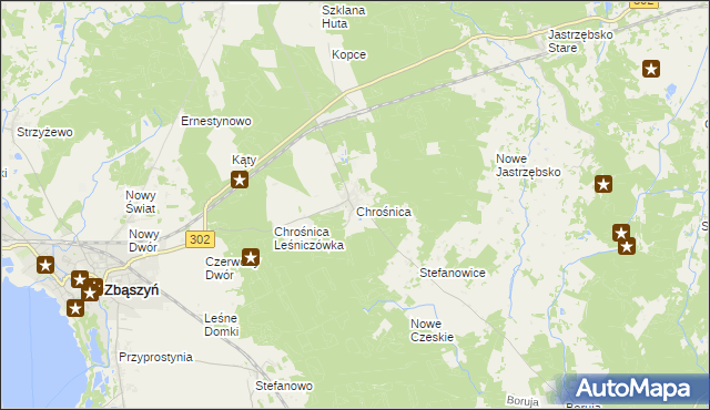 mapa Chrośnica gmina Zbąszyń, Chrośnica gmina Zbąszyń na mapie Targeo