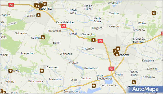mapa Chrzanów gmina Pacanów, Chrzanów gmina Pacanów na mapie Targeo