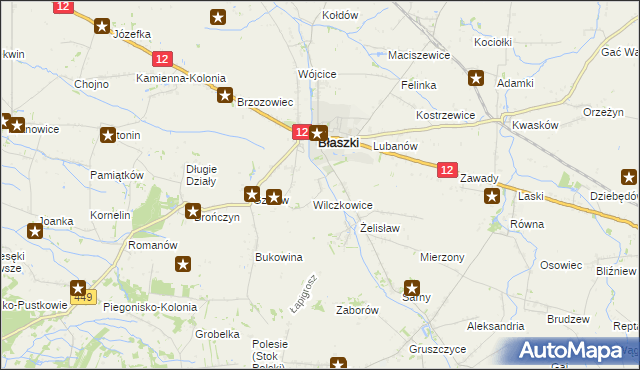 mapa Chrzanowice gmina Błaszki, Chrzanowice gmina Błaszki na mapie Targeo