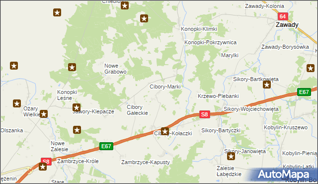 mapa Cibory-Chrzczony, Cibory-Chrzczony na mapie Targeo