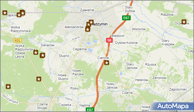 mapa Ciemne gmina Radzymin, Ciemne gmina Radzymin na mapie Targeo