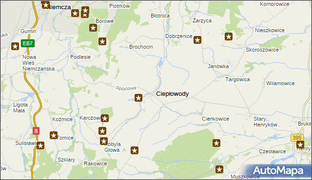 mapa Ciepłowody, Ciepłowody na mapie Targeo