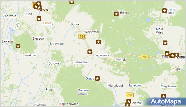 mapa Ciężkowice gmina Gidle, Ciężkowice gmina Gidle na mapie Targeo