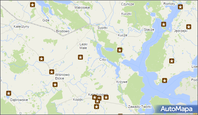 mapa Cisy gmina Prostki, Cisy gmina Prostki na mapie Targeo
