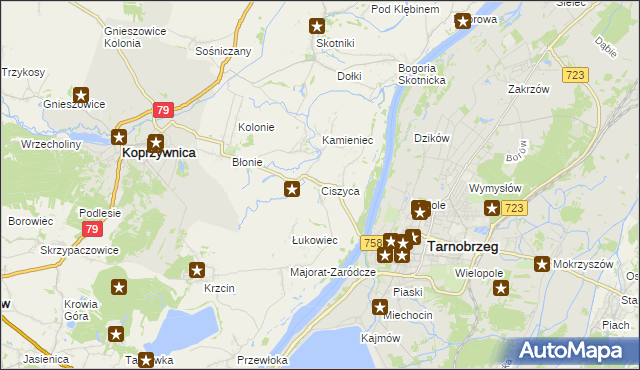 mapa Ciszyca gmina Koprzywnica, Ciszyca gmina Koprzywnica na mapie Targeo