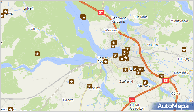 mapa Czarny Róg gmina Ostróda, Czarny Róg gmina Ostróda na mapie Targeo