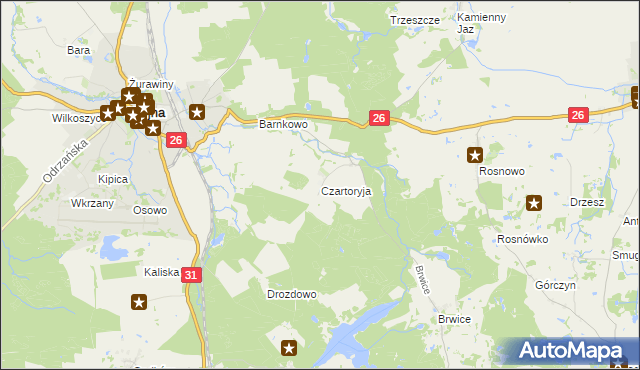 mapa Czartoryja gmina Chojna, Czartoryja gmina Chojna na mapie Targeo