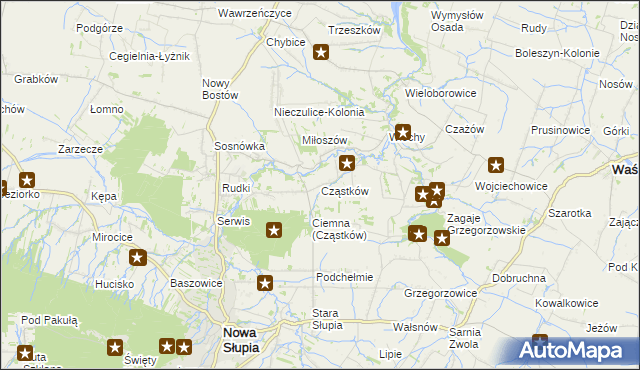 mapa Cząstków gmina Nowa Słupia, Cząstków gmina Nowa Słupia na mapie Targeo