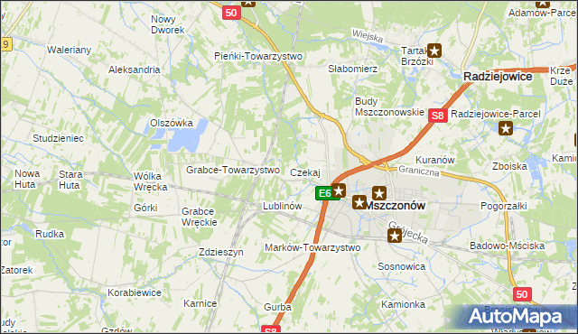 mapa Czekaj gmina Mszczonów, Czekaj gmina Mszczonów na mapie Targeo