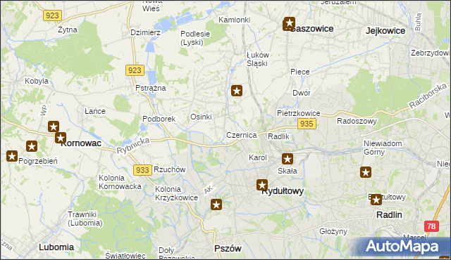 mapa Czernica gmina Gaszowice, Czernica gmina Gaszowice na mapie Targeo