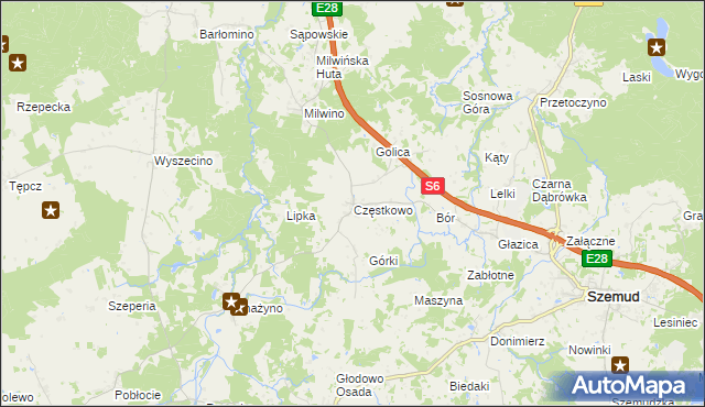 mapa Częstkowo gmina Szemud, Częstkowo gmina Szemud na mapie Targeo