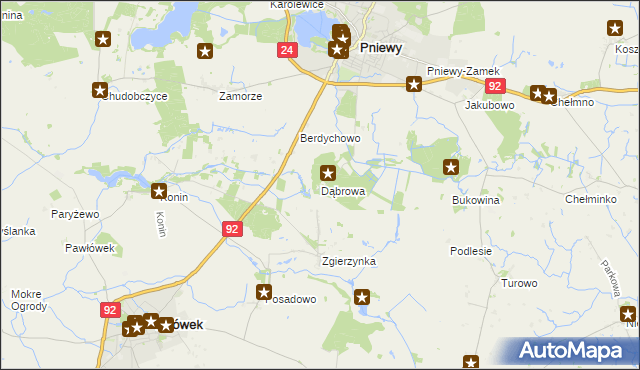 mapa Dąbrowa gmina Pniewy, Dąbrowa gmina Pniewy na mapie Targeo