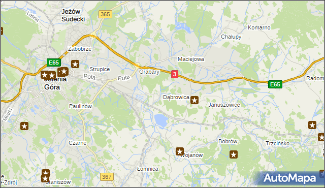 mapa Dąbrowica gmina Mysłakowice, Dąbrowica gmina Mysłakowice na mapie Targeo