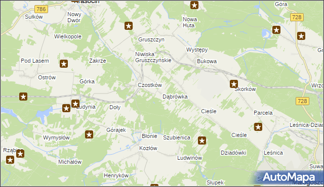 mapa Dąbrówka gmina Krasocin, Dąbrówka gmina Krasocin na mapie Targeo