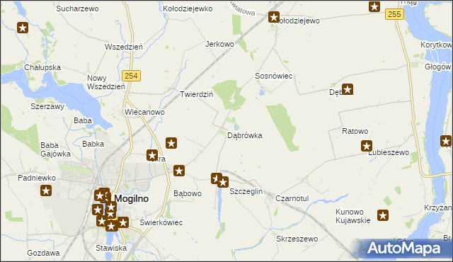 mapa Dąbrówka gmina Mogilno, Dąbrówka gmina Mogilno na mapie Targeo