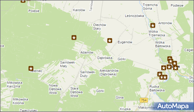 mapa Dąbrówka gmina Sienno, Dąbrówka gmina Sienno na mapie Targeo