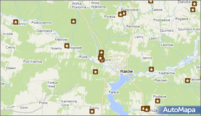 mapa Dębno gmina Raków, Dębno gmina Raków na mapie Targeo