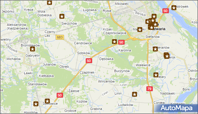 mapa Dębówka gmina Góra Kalwaria, Dębówka gmina Góra Kalwaria na mapie Targeo