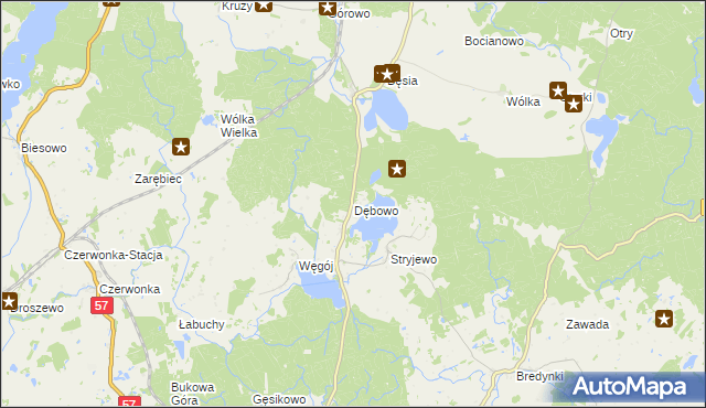 mapa Dębowo gmina Biskupiec, Dębowo gmina Biskupiec na mapie Targeo