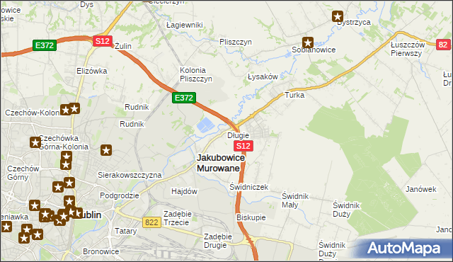 mapa Długie gmina Wólka, Długie gmina Wólka na mapie Targeo