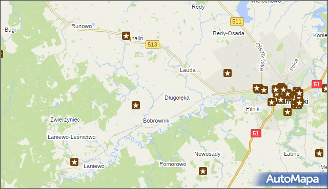 mapa Długołęka gmina Lidzbark Warmiński, Długołęka gmina Lidzbark Warmiński na mapie Targeo