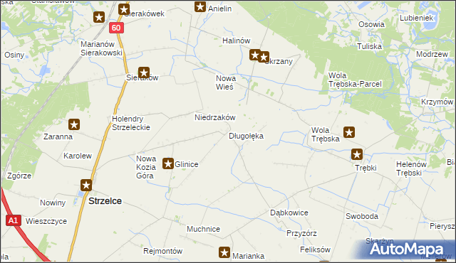 mapa Długołęka gmina Strzelce, Długołęka gmina Strzelce na mapie Targeo