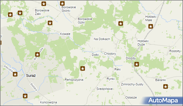 mapa Dołki gmina Turośń Kościelna, Dołki gmina Turośń Kościelna na mapie Targeo