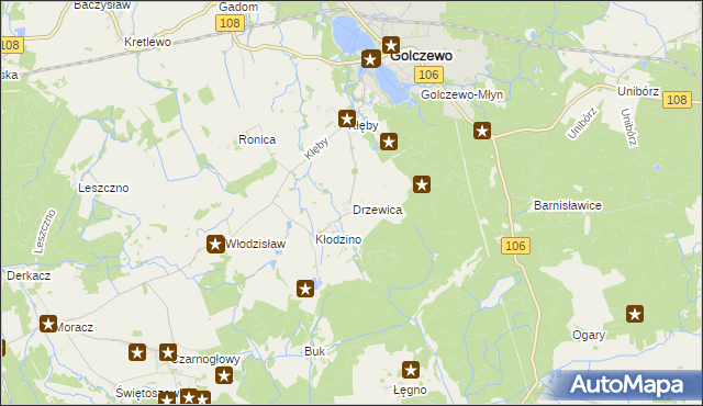 mapa Drzewica gmina Golczewo, Drzewica gmina Golczewo na mapie Targeo
