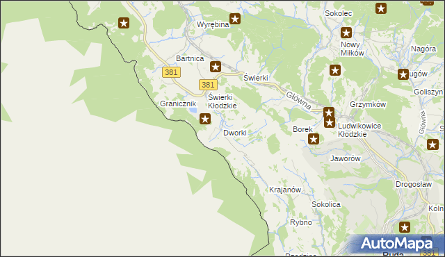 mapa Dworki gmina Nowa Ruda, Dworki gmina Nowa Ruda na mapie Targeo
