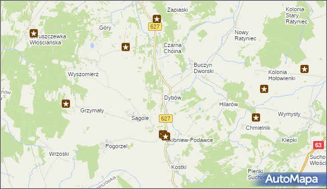 mapa Dybów gmina Kosów Lacki, Dybów gmina Kosów Lacki na mapie Targeo