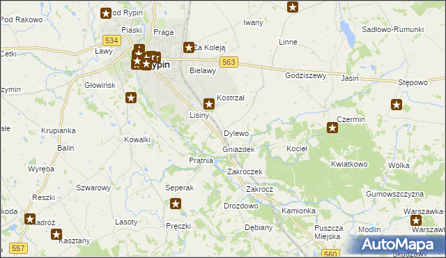 mapa Dylewo gmina Rypin, Dylewo gmina Rypin na mapie Targeo