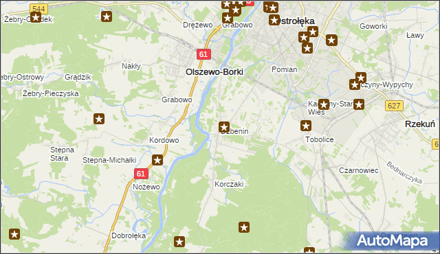 mapa Dzbenin gmina Rzekuń, Dzbenin gmina Rzekuń na mapie Targeo