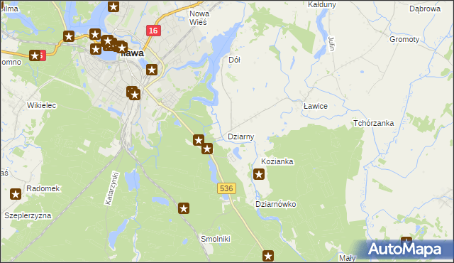 mapa Dziarny, Dziarny na mapie Targeo