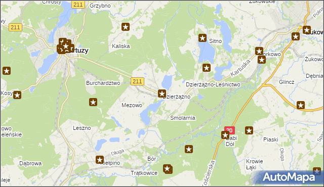 mapa Dzierżążno gmina Kartuzy, Dzierżążno gmina Kartuzy na mapie Targeo