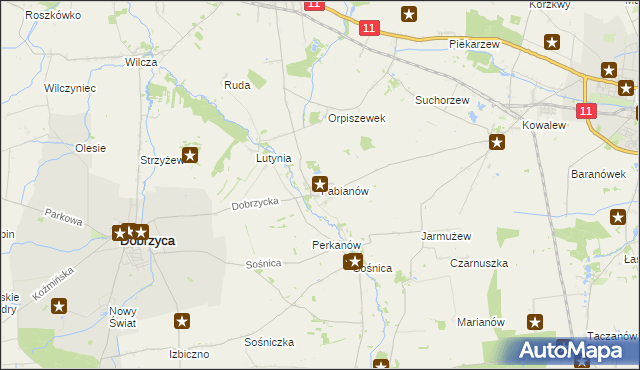 mapa Fabianów gmina Dobrzyca, Fabianów gmina Dobrzyca na mapie Targeo