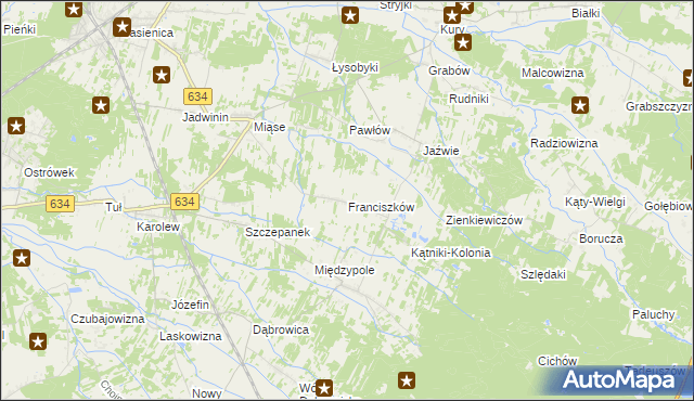 mapa Franciszków gmina Tłuszcz, Franciszków gmina Tłuszcz na mapie Targeo