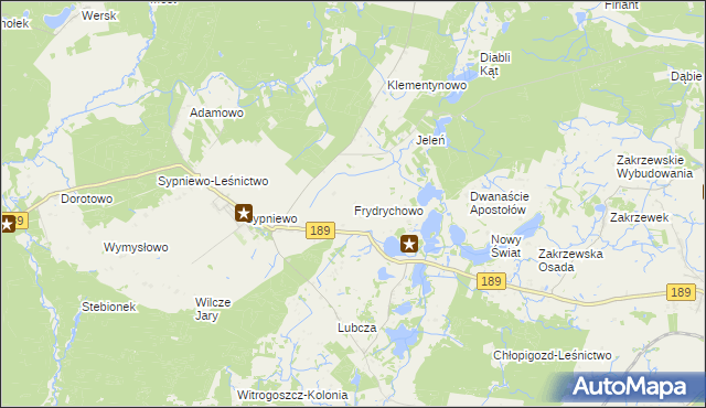 mapa Frydrychowo gmina Więcbork, Frydrychowo gmina Więcbork na mapie Targeo