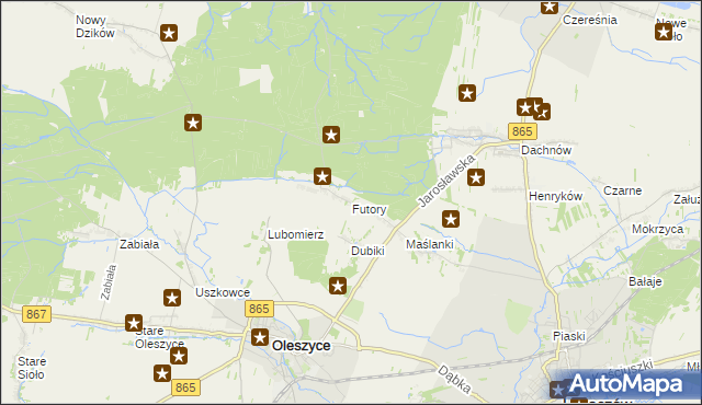 mapa Futory, Futory na mapie Targeo