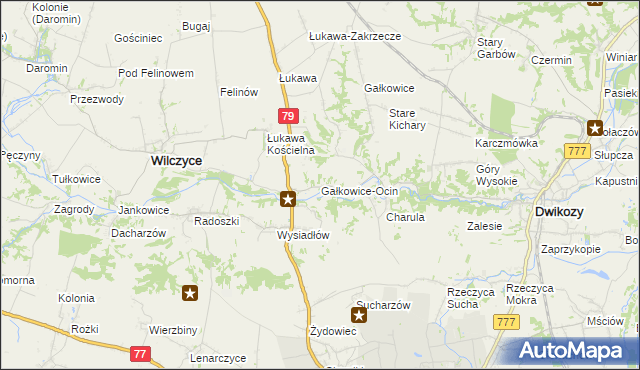 mapa Gałkowice-Ocin, Gałkowice-Ocin na mapie Targeo